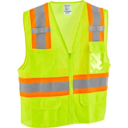 Picture of Global Industrial™ Class 2 Hi-Vis Safety Vest, 6 Pockets, Two-Tone, Mesh, Lime, S/M
