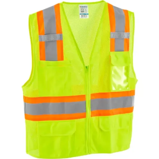 Picture of Global Industrial™ Class 2 Hi-Vis Safety Vest, 6 Pockets, Two-Tone, Mesh, Lime, S/M